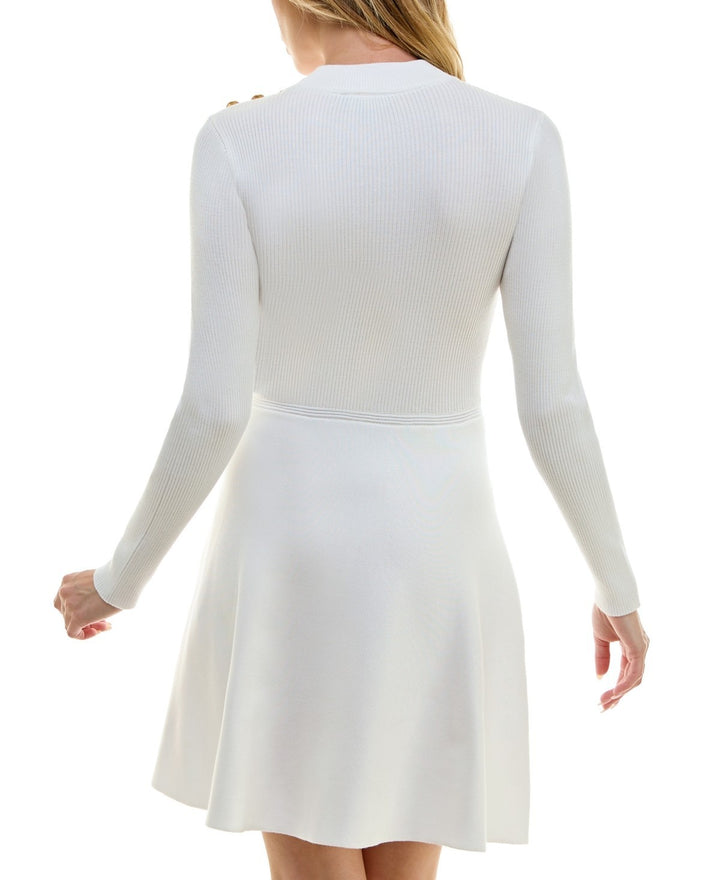 Bcx Juniors' Mock-Neck Button-Shoulder Fit & Flare Dress MSRP $49