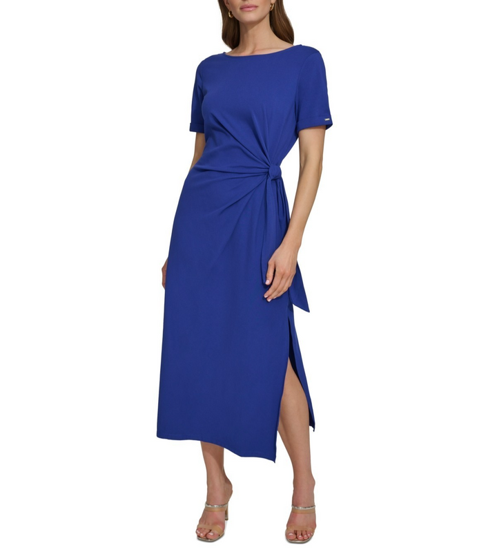Dkny Women's Side-Tie Short-Sleeve Midi Dress MSRP $99