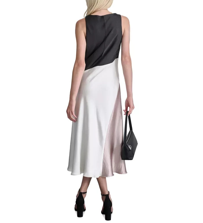 DKNY Satin Colorblocked Slip Dress MSRP $139