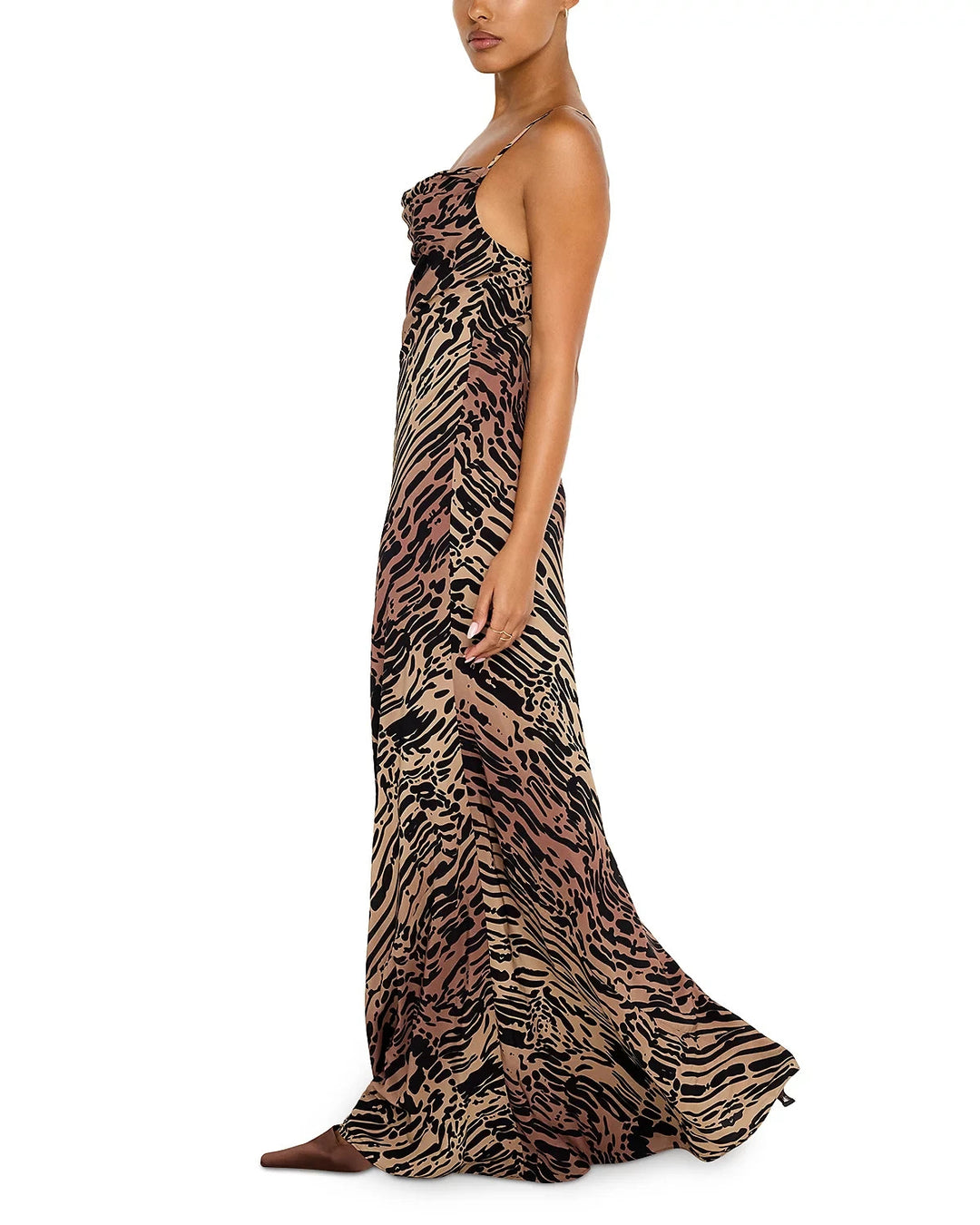 Good American Chiffon Bias Cowl Neck Maxi Dress MSRP $209