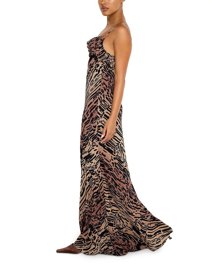 Good American Chiffon Bias Cowl Neck Maxi Dress MSRP $209