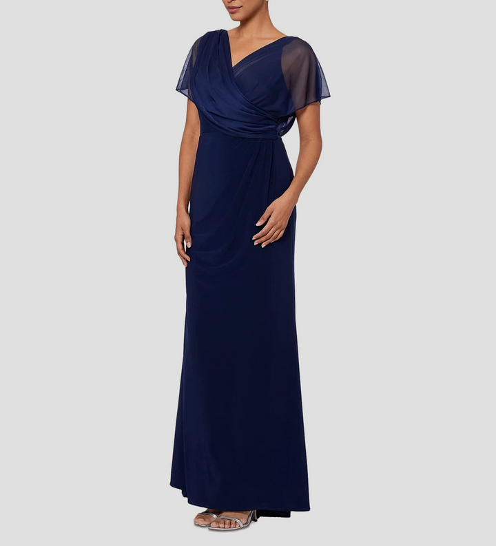 B&A By Betsy & Adam Draped-Mesh V-Neck Evening Dress MSRP $149