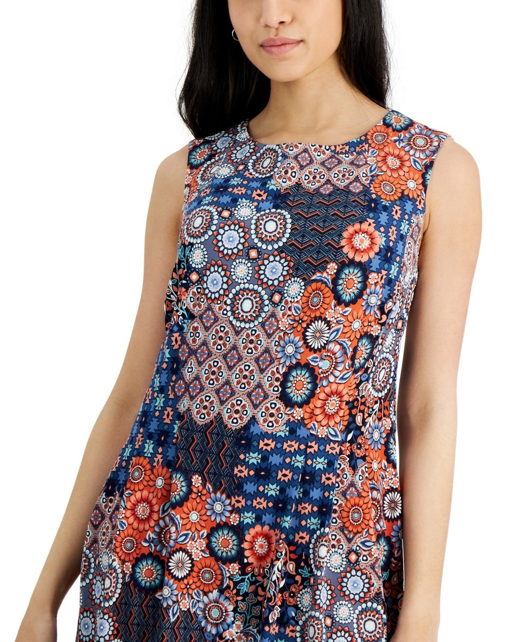 Connected Printed Round-Neck Sleeveless Jersey Dress MSRP $69
