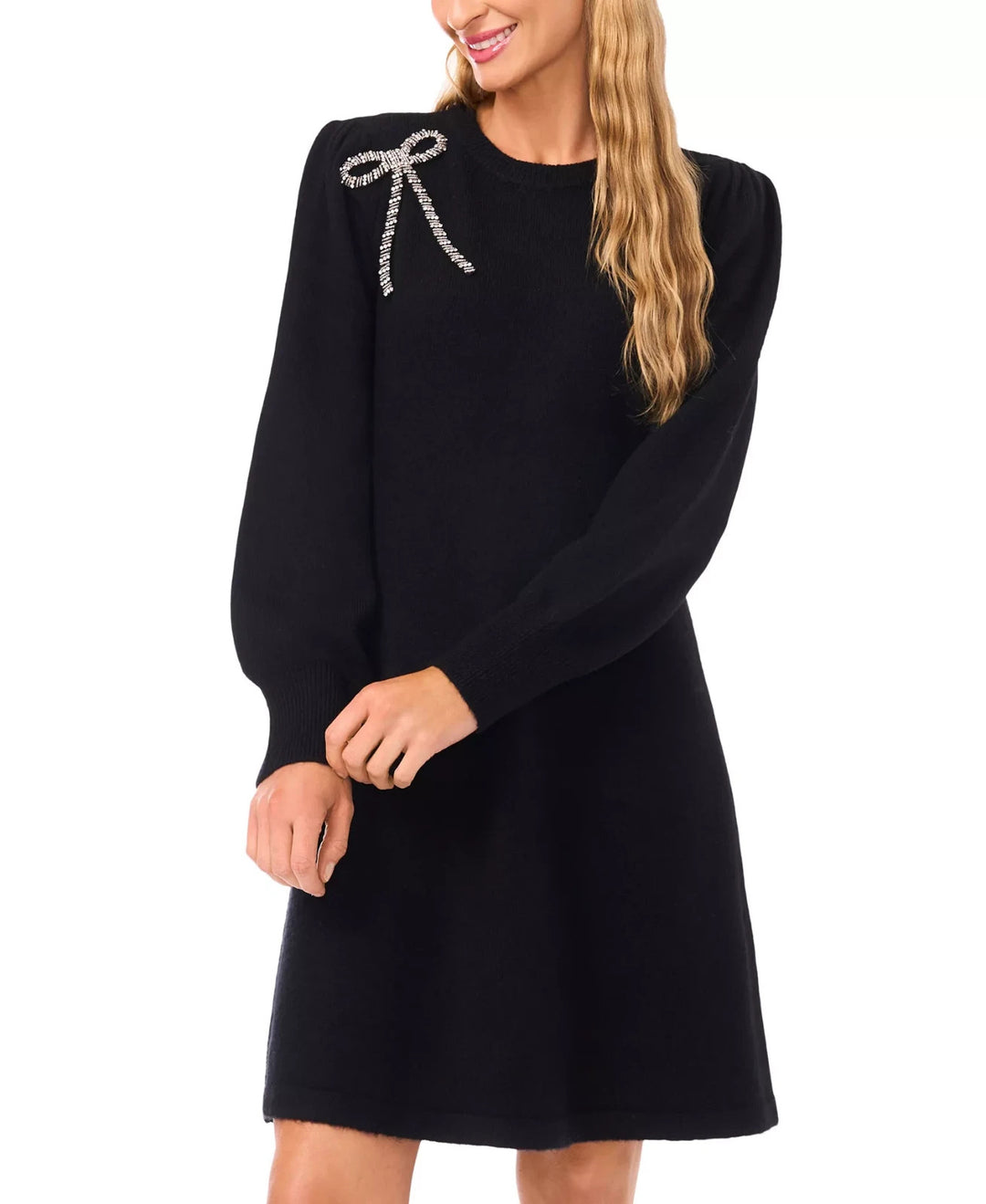 CeCe Beaded Ribbon Long Sleeves Sweater Dress MSRP $99