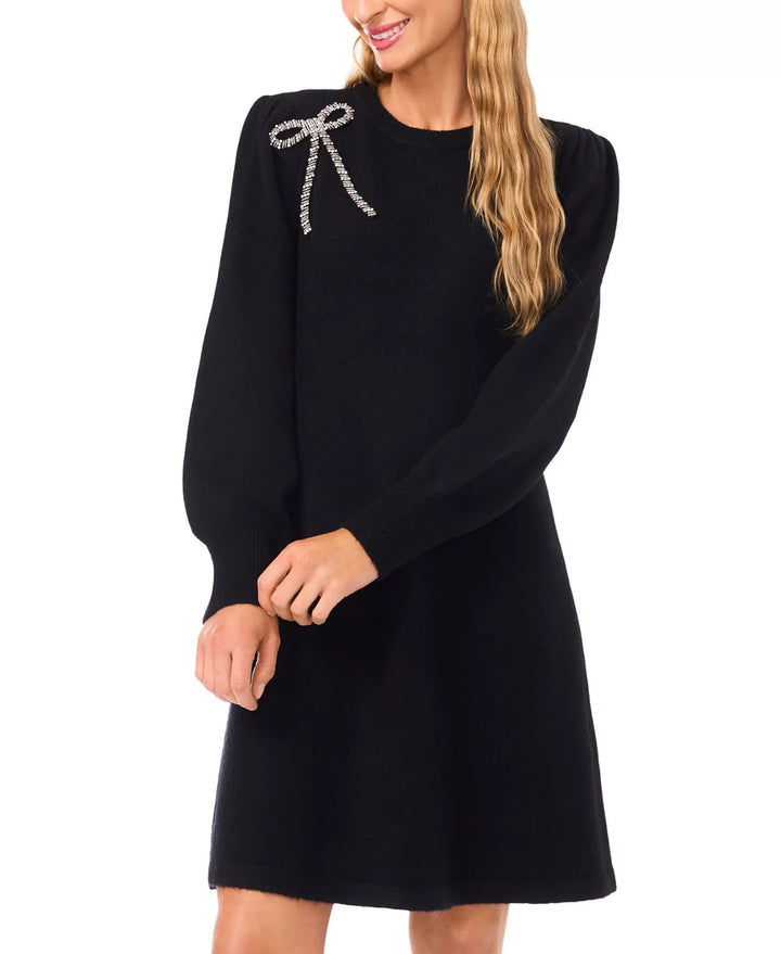 CeCe Beaded Ribbon Long Sleeves Sweater Dress MSRP $99
