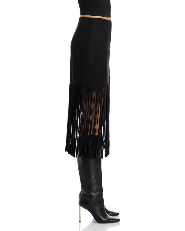 BAGATELLE.NYC Faux Suede Fringe Midi Skirt MSRP $89