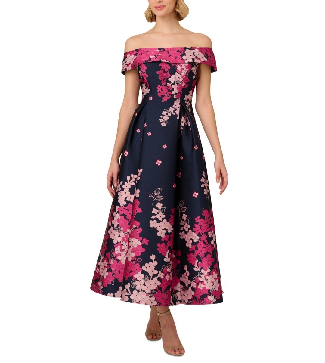 Adrianna Papell Women's Floral-Print Off-The-Shoulder Dress MSRP $249