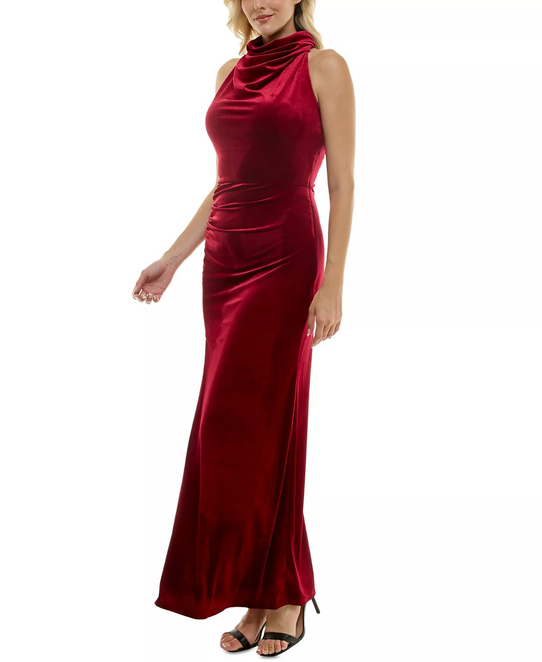 Taylor Women's Velvet Halter Cowlneck Twist-Back Gown MSRP $249