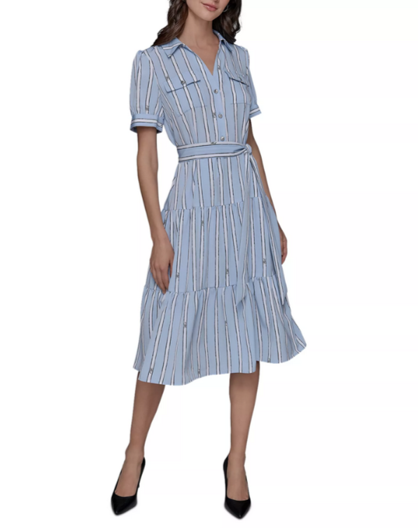 KARL LAGERFELD PARIS Striped Belted Shirt Dress MSRP $149