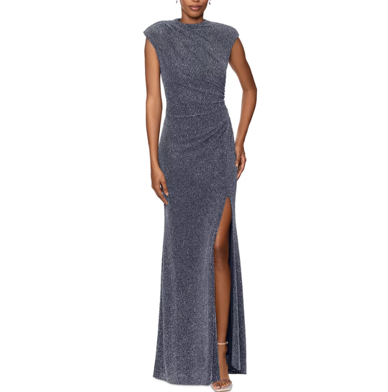 Betsy & Adam Sleeveless Mock-Neck Glitter Gown MSRP $279