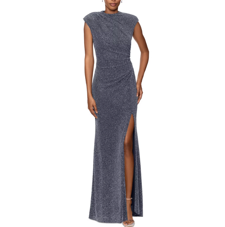 Betsy & Adam Sleeveless Mock-Neck Glitter Gown MSRP $279