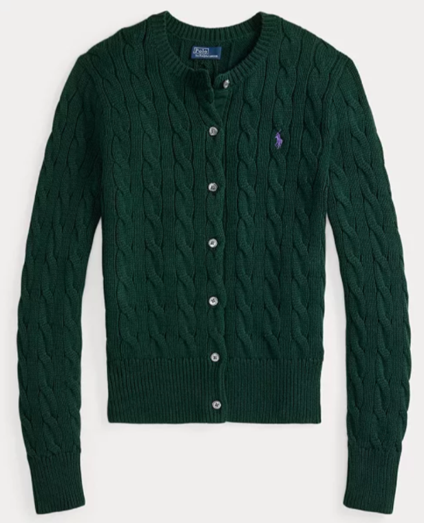 Polo Ralph Lauren Cable-Knit Cotton Crewneck Cardigan Sweater MSRP $228
