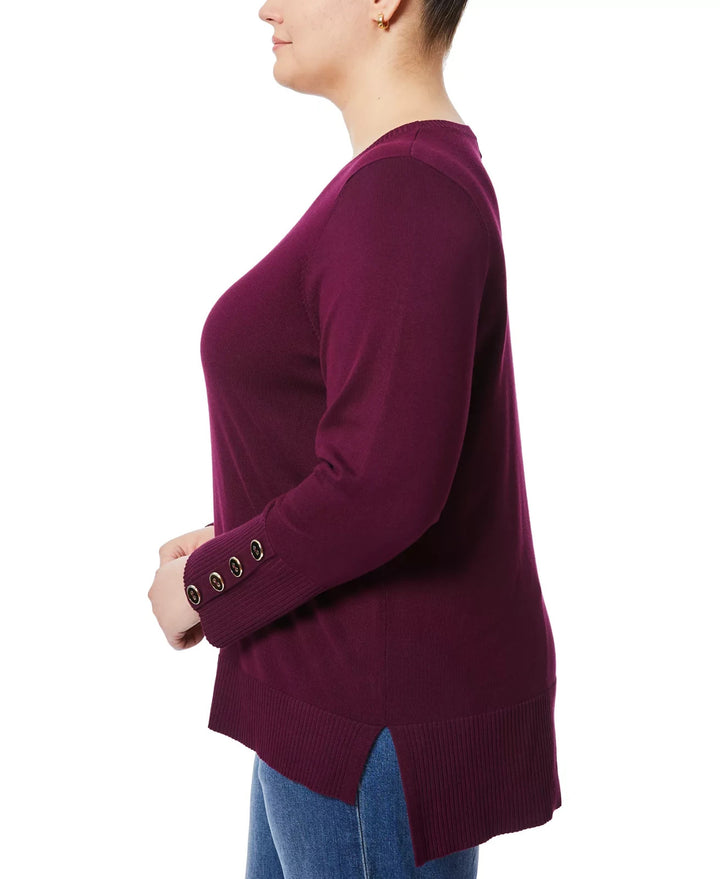 Melissa Paige Plus Size Button-Cuff Boat-Beck Sweater MSRP $51