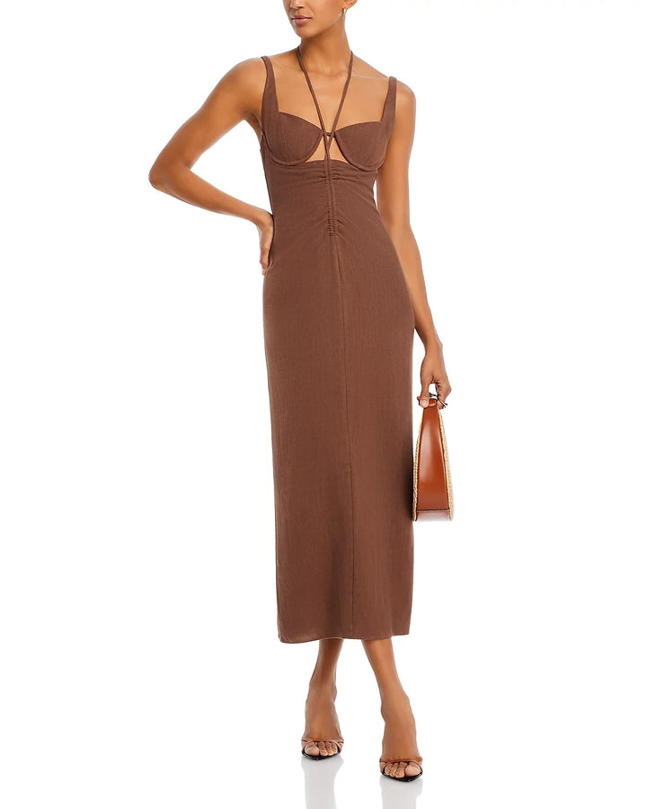 FORE Drawstring Tie Neck Cutout Dress MSRP $98