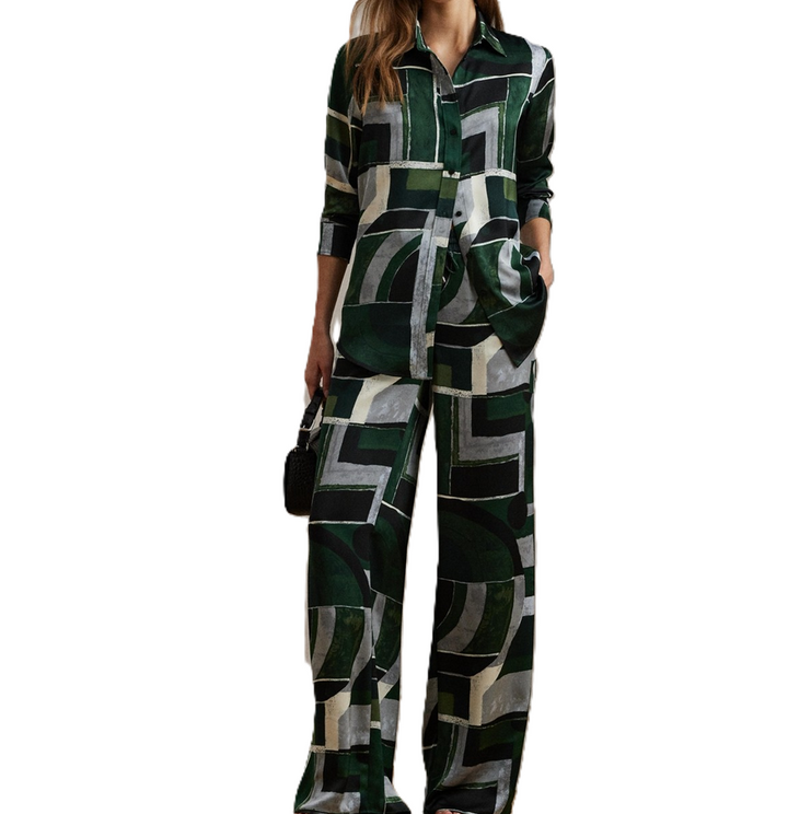 Lauren Ralph Lauren Classic-Fit Geo-Print Charmeuse Shirt MSRP $155