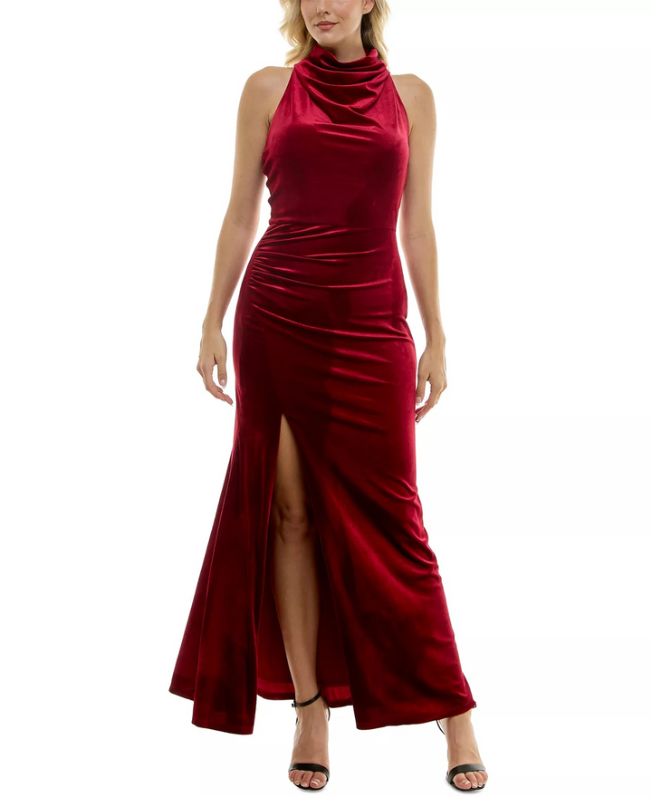 Taylor Women's Velvet Halter Cowlneck Twist-Back Gown MSRP $249
