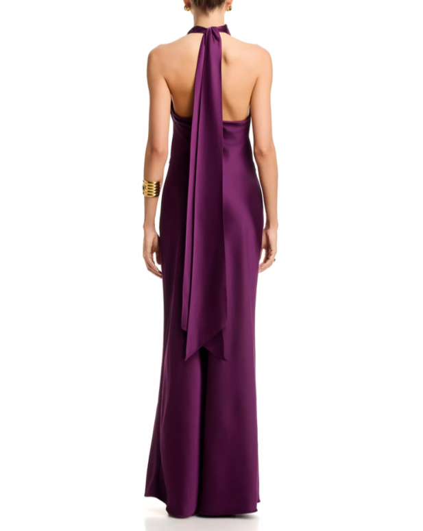 AQUA Long Double Face Satin Halter Gown MSRP $298