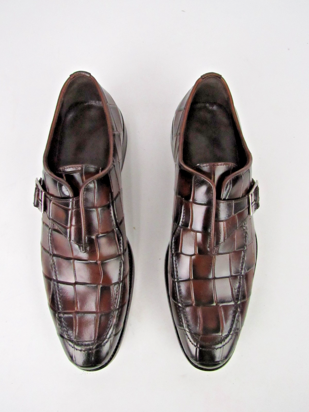 Men’s Croc Embossed Premium Leather Monk Strap Shoes – Handcrafted Size EU 41