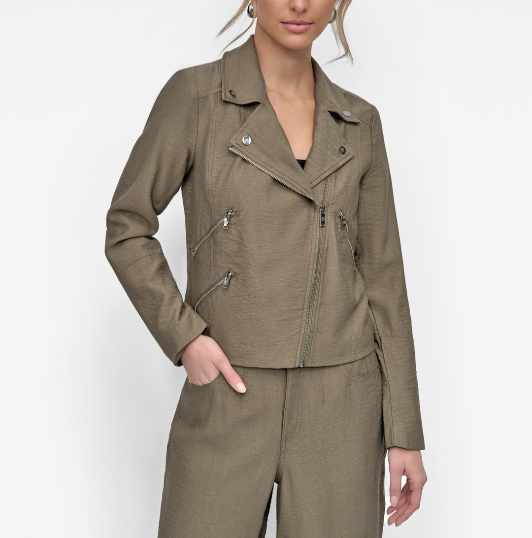 DKNY Women's Zipper Detailed Crinkle Jacket MSRP $139