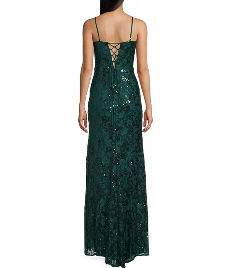 Blondie Nites Juniors' Sequined Lace Corset Gown MSRP $169