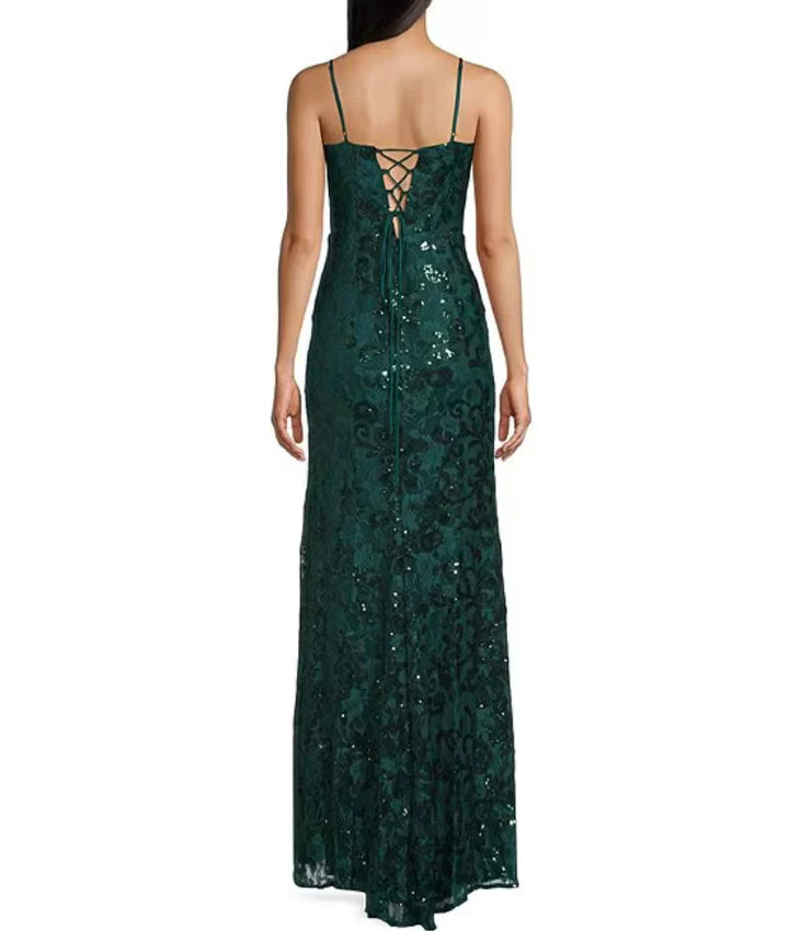 Blondie Nites Juniors' Sequined Lace Corset Gown MSRP $169