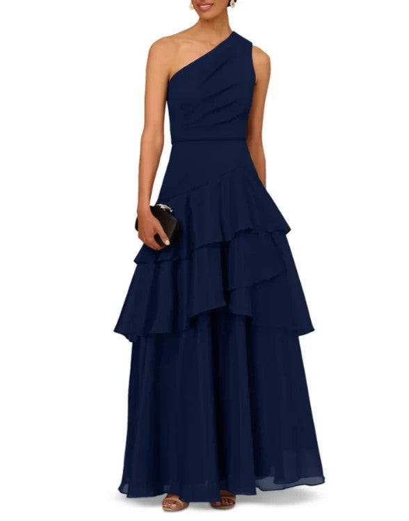 Aidan Mattox One Shoulder Tiered Gown MSRP $395