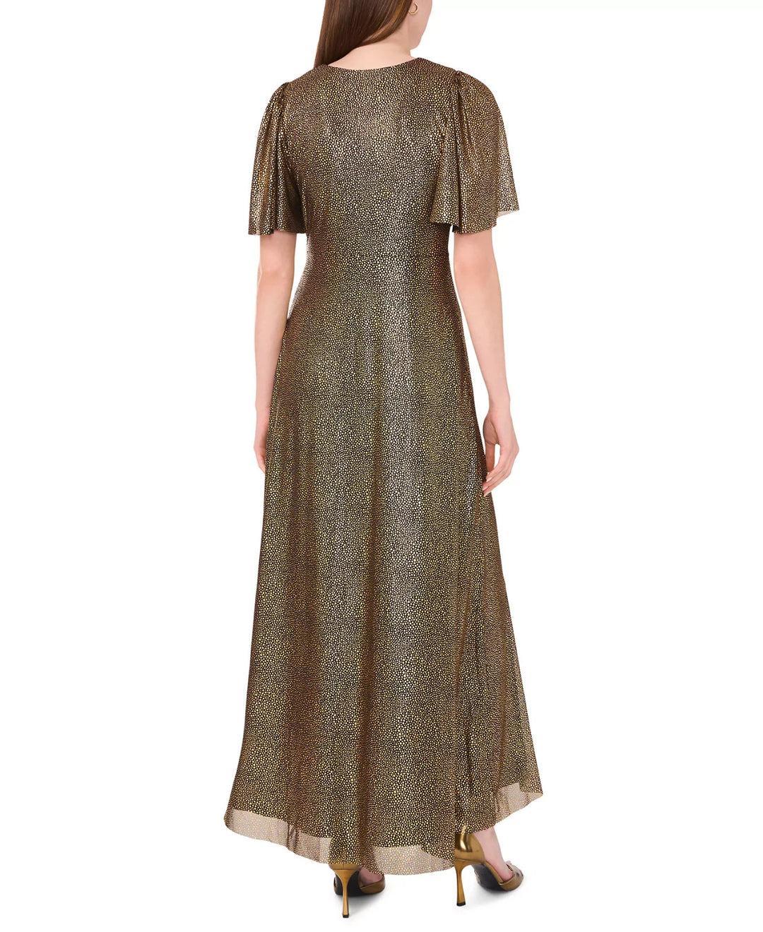 MSK Women's Metallic V-Neck Flutter-Sleeve Gown MSRP $129