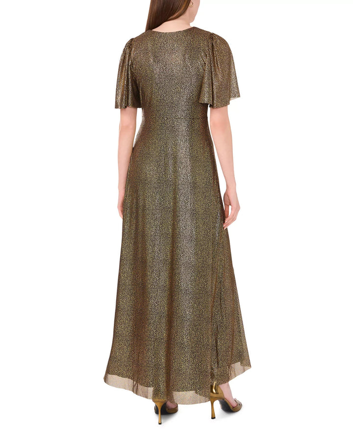 MSK Women's Metallic V-Neck Flutter-Sleeve Gown MSRP $129
