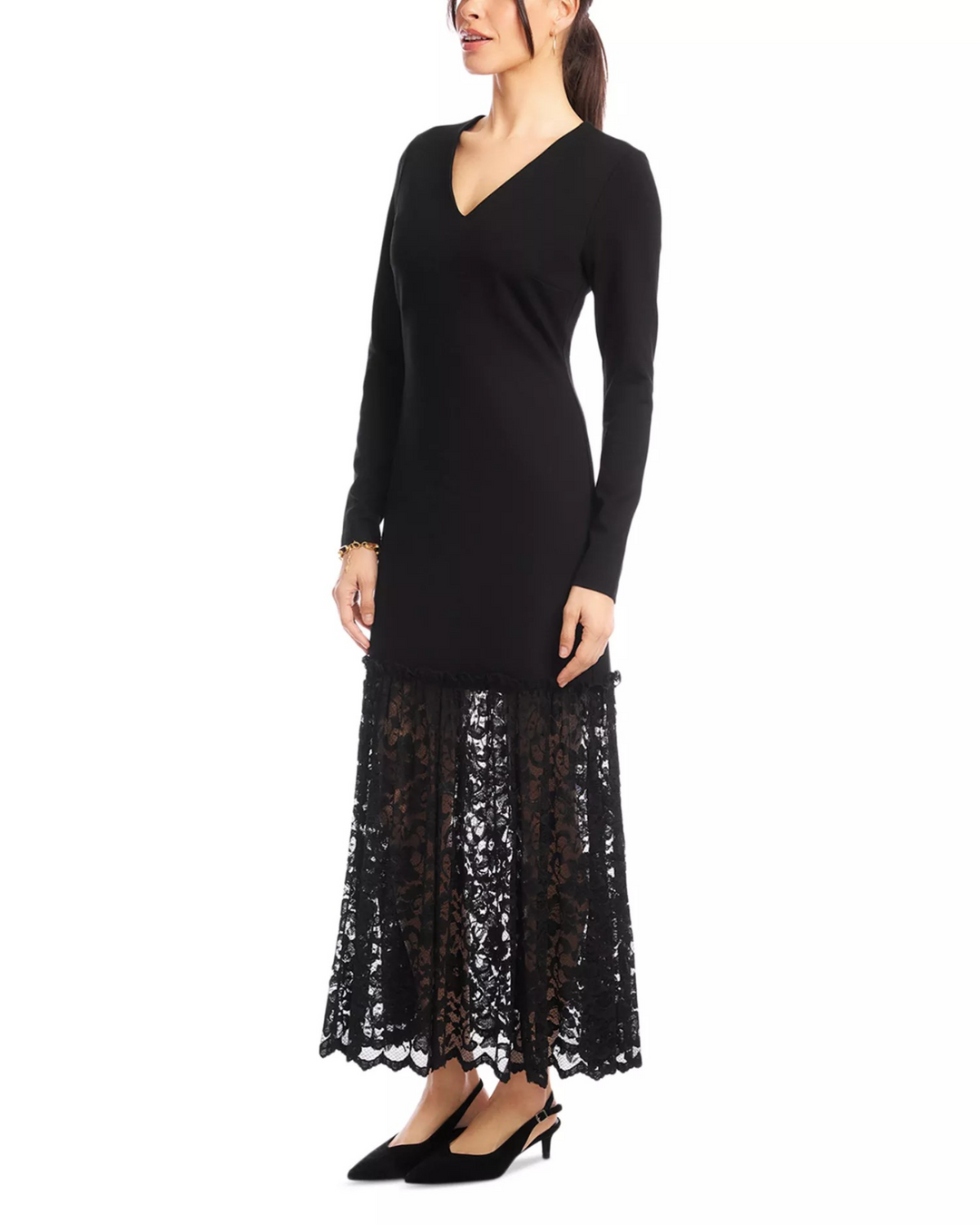Karen Kane Long Sleeve Lace Hem Dress MSRP $218