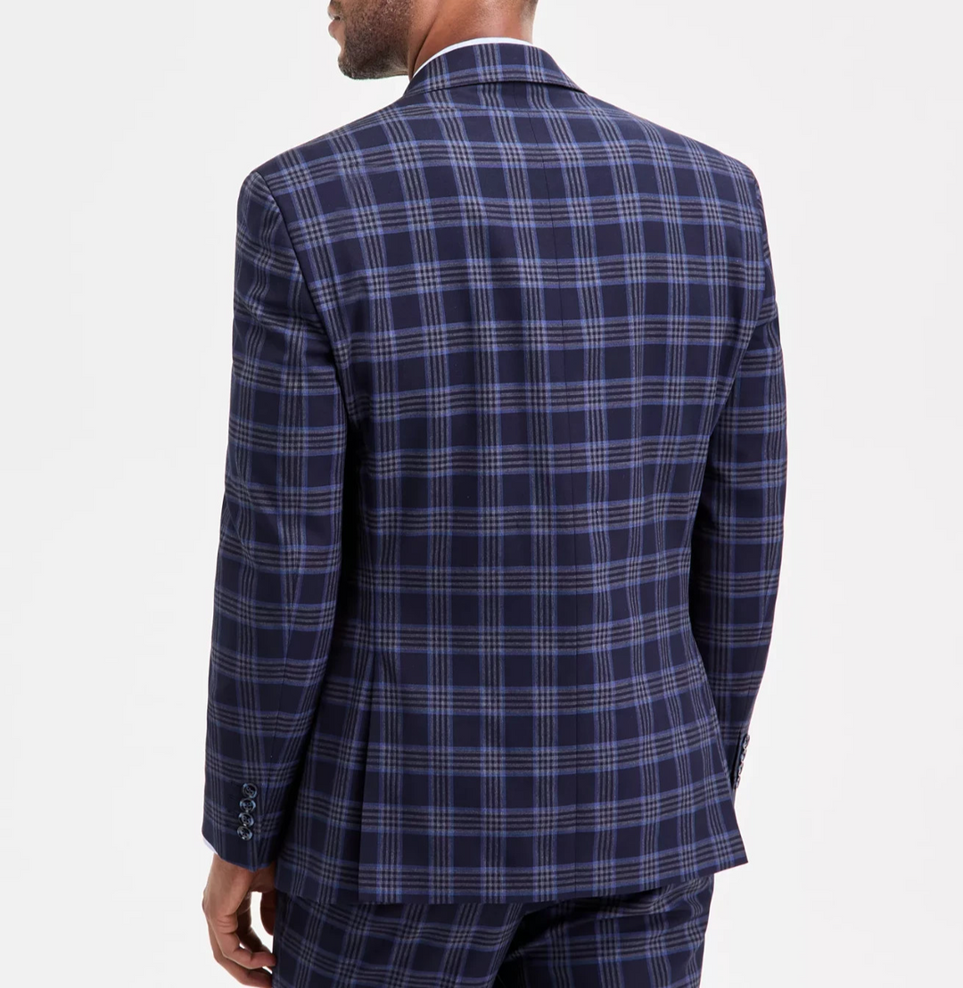 Tayion Collection Men's Classic-Fit Blue Plaid Suit Separate Jacket MSRP $360