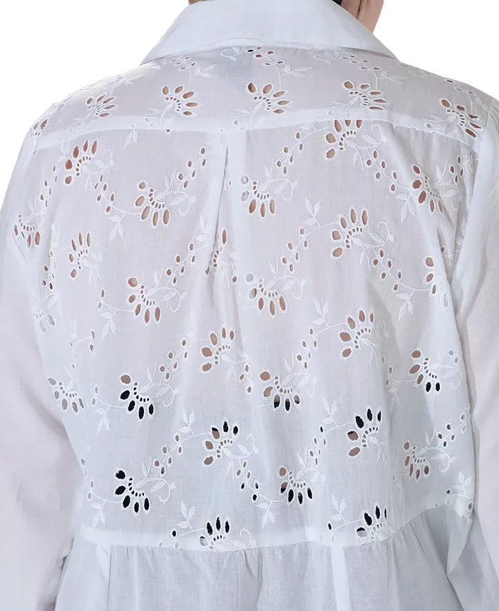 Raviya Plus Size Cotton Eyelet Button-Front Cover-Up Dress MSRP $58