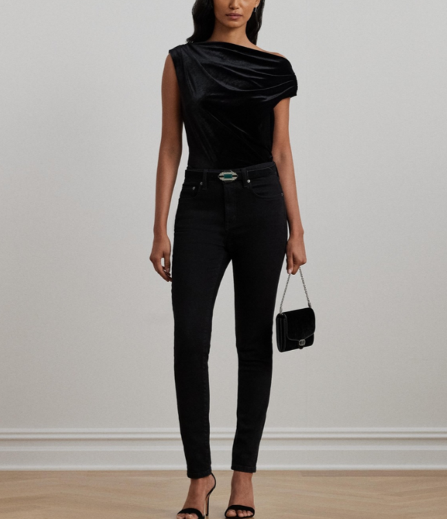 Lauren Ralph Lauren Stretch Velvet Off-the-Shoulder Blouse MSRP $125