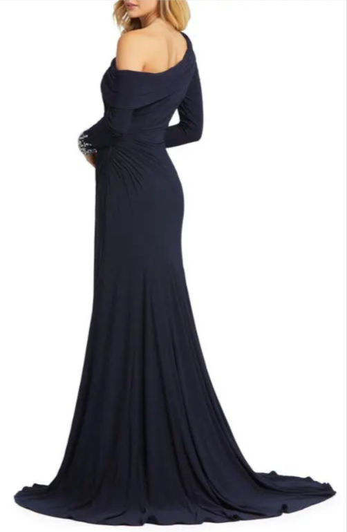 Mac Duggal Beaded Cuff Drop Shoulder Faux Wrap Gown MSRP $398