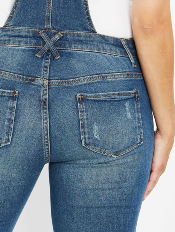 Motherhood Maternity Side-Panel Letdown Skinny Ankle Denim Overalls MSRP $78