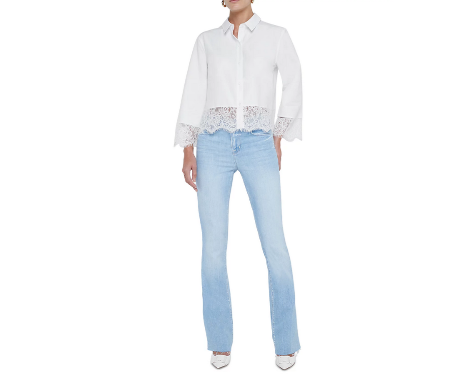 L'AGENCE Levo Lace Trim Crop Shirt MSRP $325