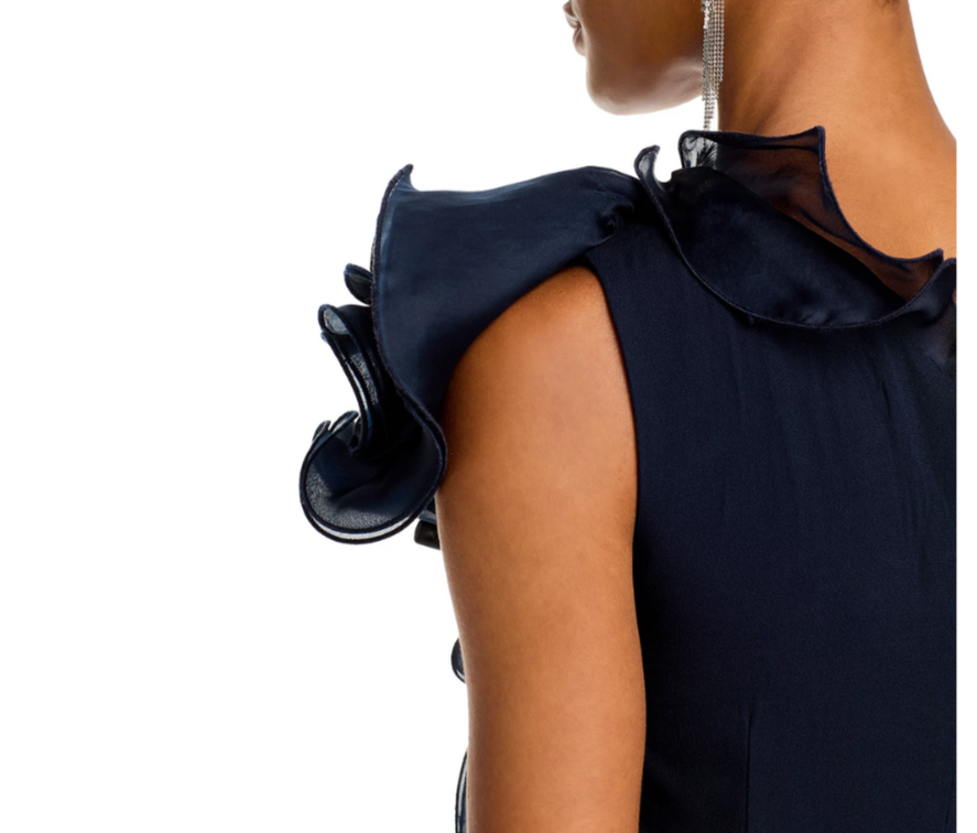 Teri Jon by Rickie Freeman One Shoulder Crepe Column Gown MSRP $970