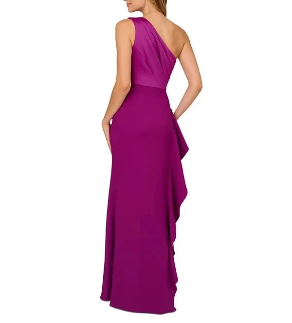 Adrianna Papell One-Shoulder Satin-Trim Draped Gown MSRP $199