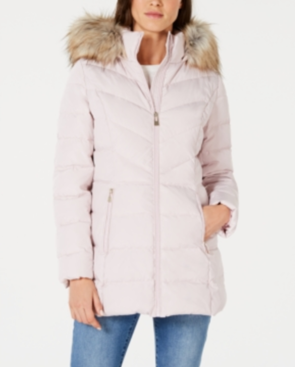INC International Concepts Faux-Fur Trim Hooded Puffer Coat MSRP $195