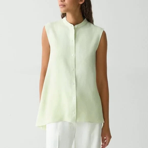 Theory Sleeveless Asymmetrical Shirt in Linen-Viscose MSRP $245