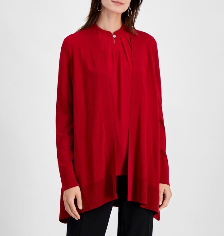 Kasper Women's Open-Front Long Cardigan MSRP $79
