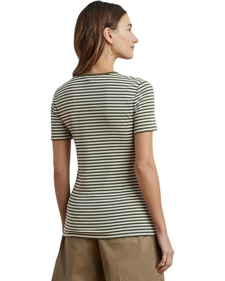Lauren Ralph Lauren Women's Striped Stretch Cotton T-Shirt MSRP $59.50