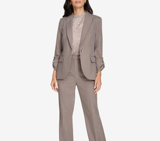 Calvin Klein Women's Pinstripe One-Button Blazer - Oyster Multi MSRP $169