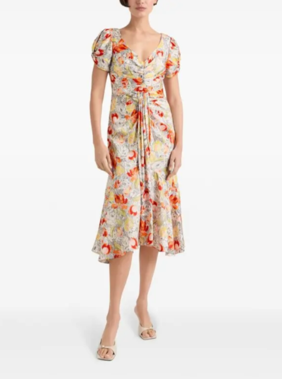 Cinq à Sept Walker Floral-Print Midi Dress MSRP $395