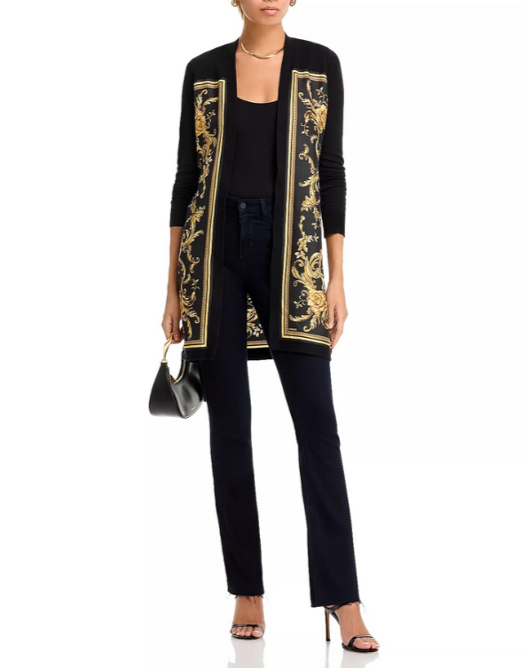 L'AGENCE Beverley Silk Panel Chain Cardigan MSRP $575