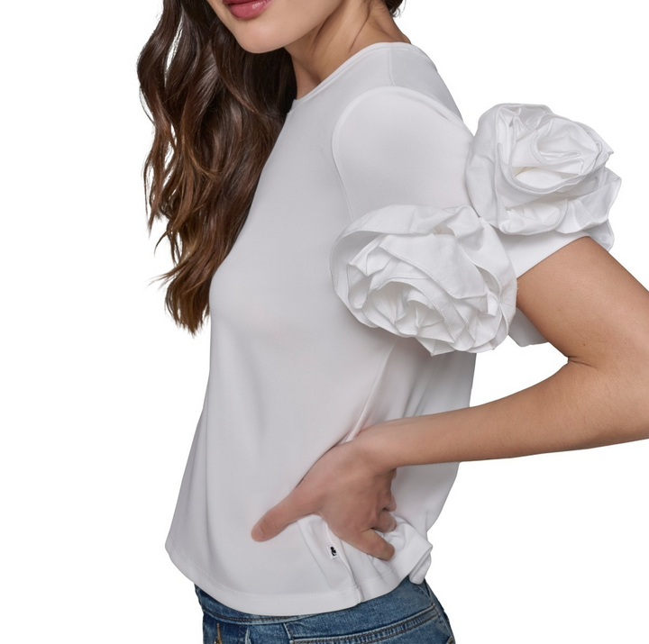 KARL LAGERFELD PARIS Women's 3D Floral-Sleeve Top MSRP $99
