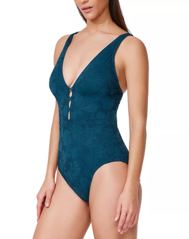 Profile by Gottex Deep V Neck Halter One Piece Swimsuit MSRP $160