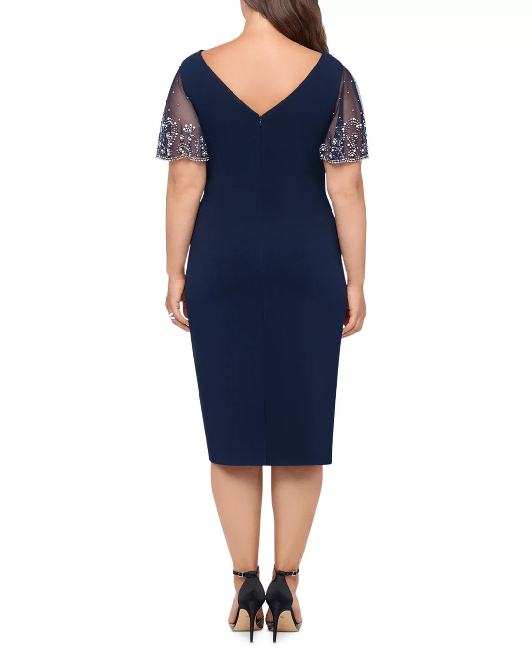 Betsy & Adam Embellished Mesh Sleeve Dress MSRP $259