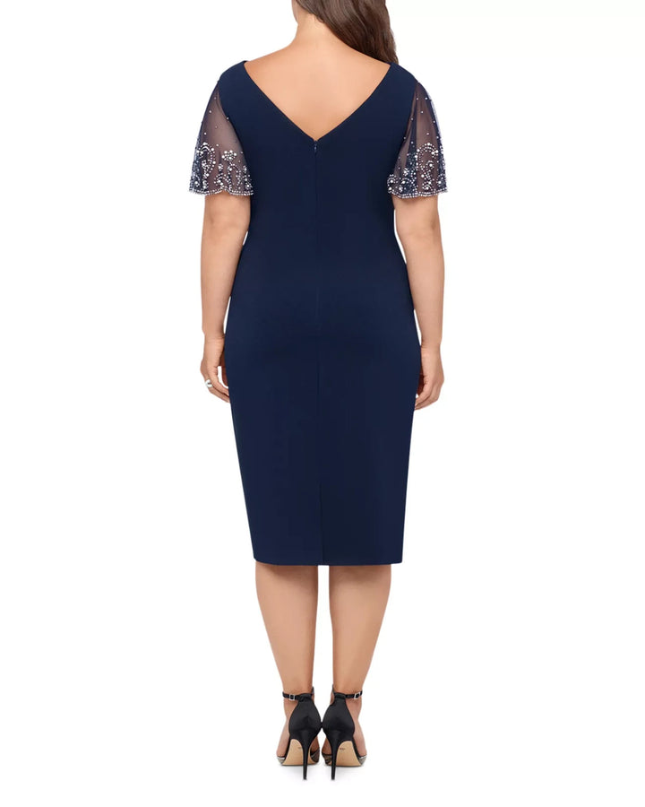 Betsy & Adam Embellished Mesh Sleeve Dress MSRP $259