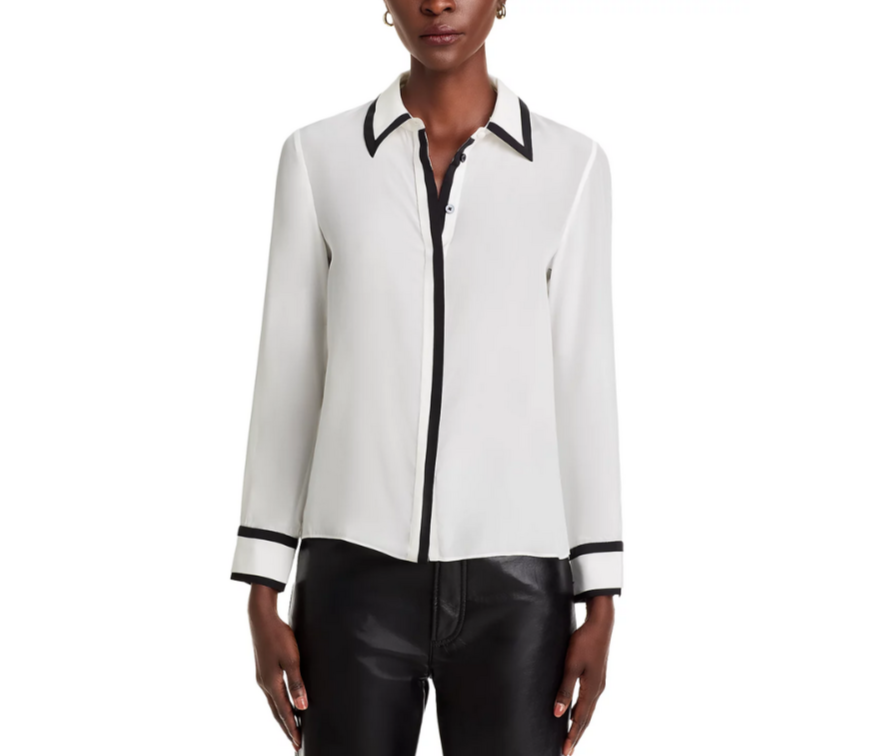 Alice and Olivia Willa Silk Placket Top MSRP $350
