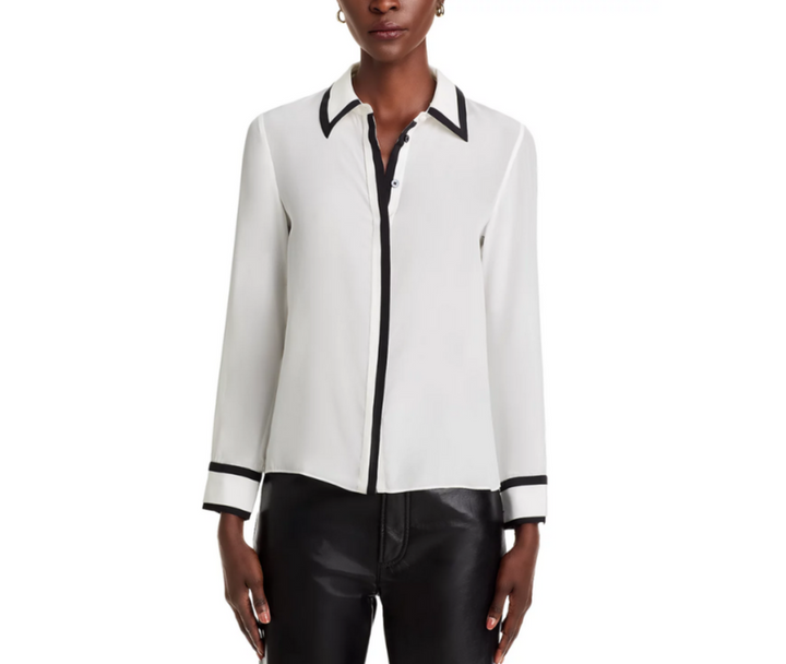 Alice and Olivia Willa Silk Placket Top MSRP $350